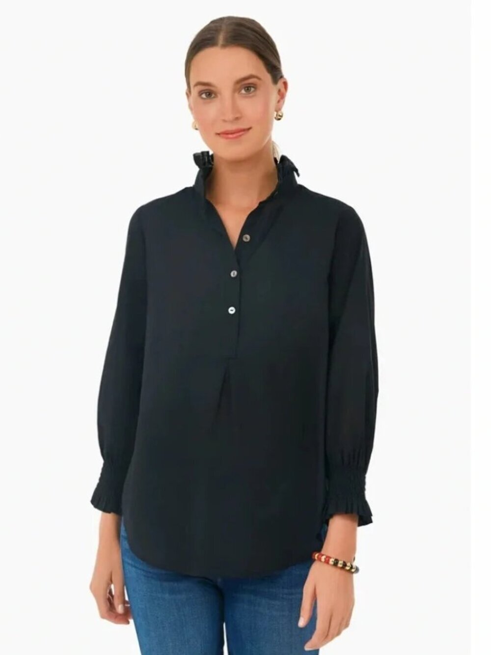 Tuckernuck Teagan Black Cotton Popover Shirt Blouse